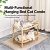 Two-Tier Solid Wood Cat Bed with Sisal Scratcher and Woven Mat