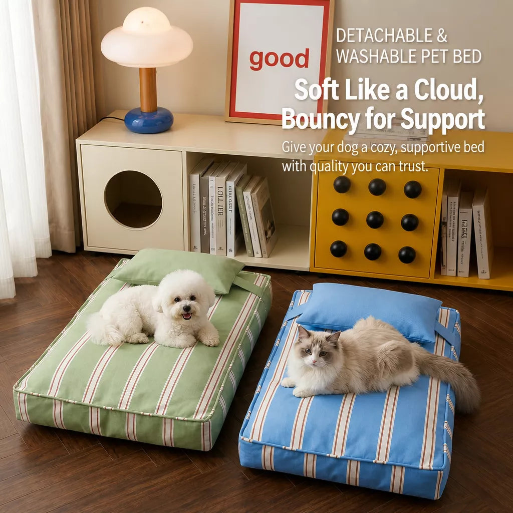Removable Washable Striped Pet Bed for Small to Medium Dogs & Cats