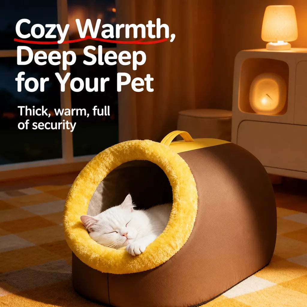 Enclosed Plush Cave Pet Bed for Cats and Small Dogs