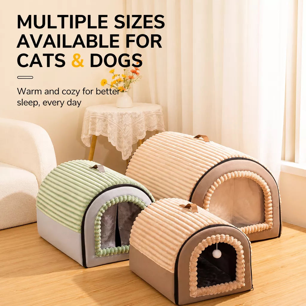 Enclosed House-Style Pet Bed for Cats and Dogs