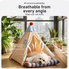Semi-Enclosed Cotton-Linen Pet Tent Bed for Cats and Small Dogs