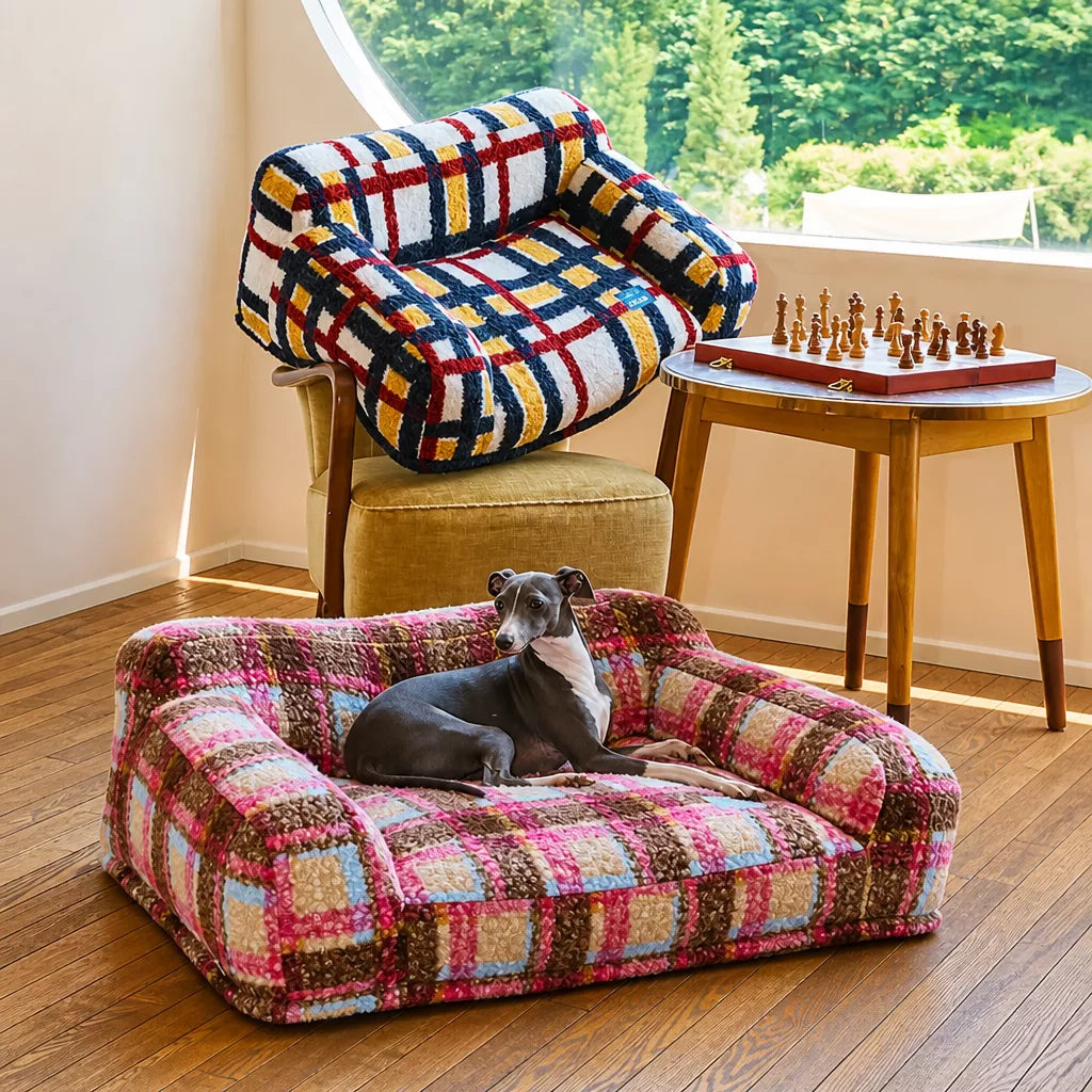 Vintage Plush Pet Sofa Bed for Dogs & Cats