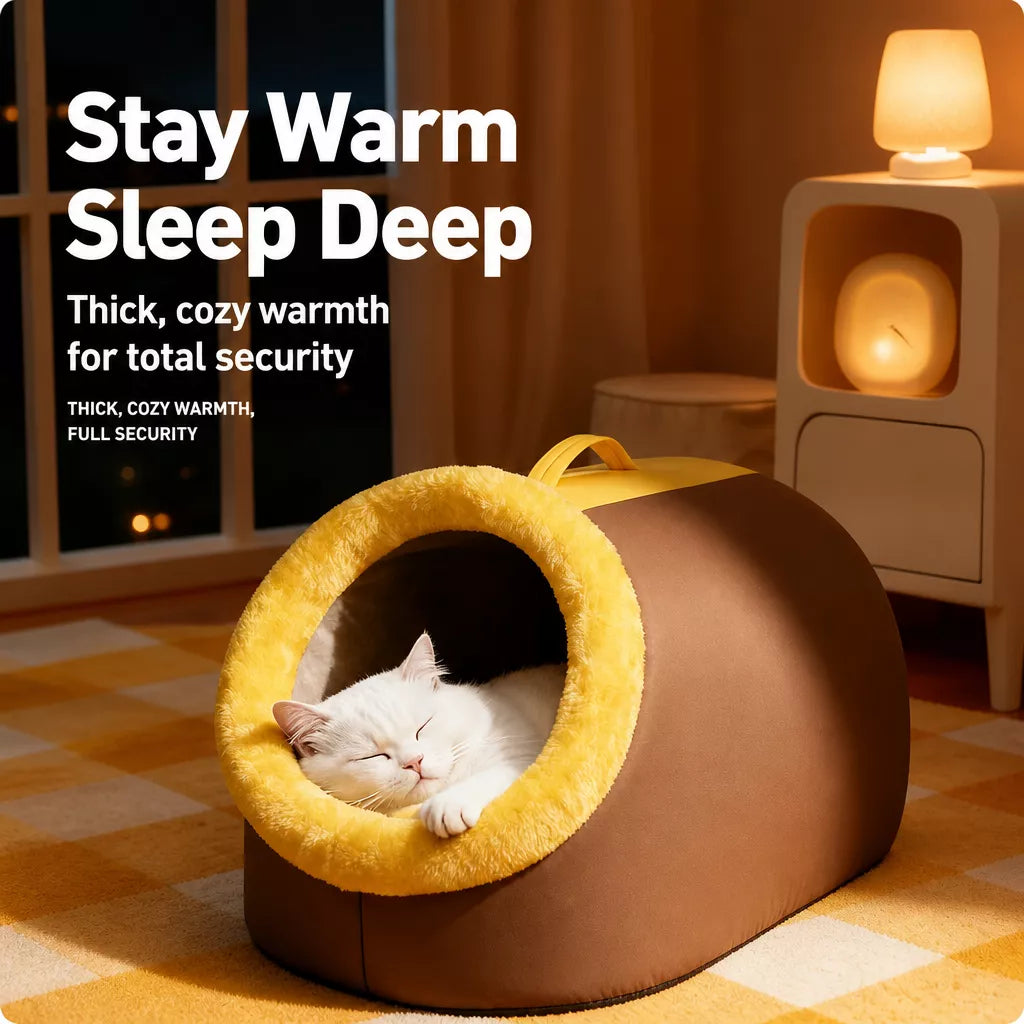 Enclosed Plush Cave Pet Bed for Cats and Small Dogs