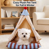 Semi-Enclosed Cotton-Linen Pet Tent Bed for Cats and Small Dogs
