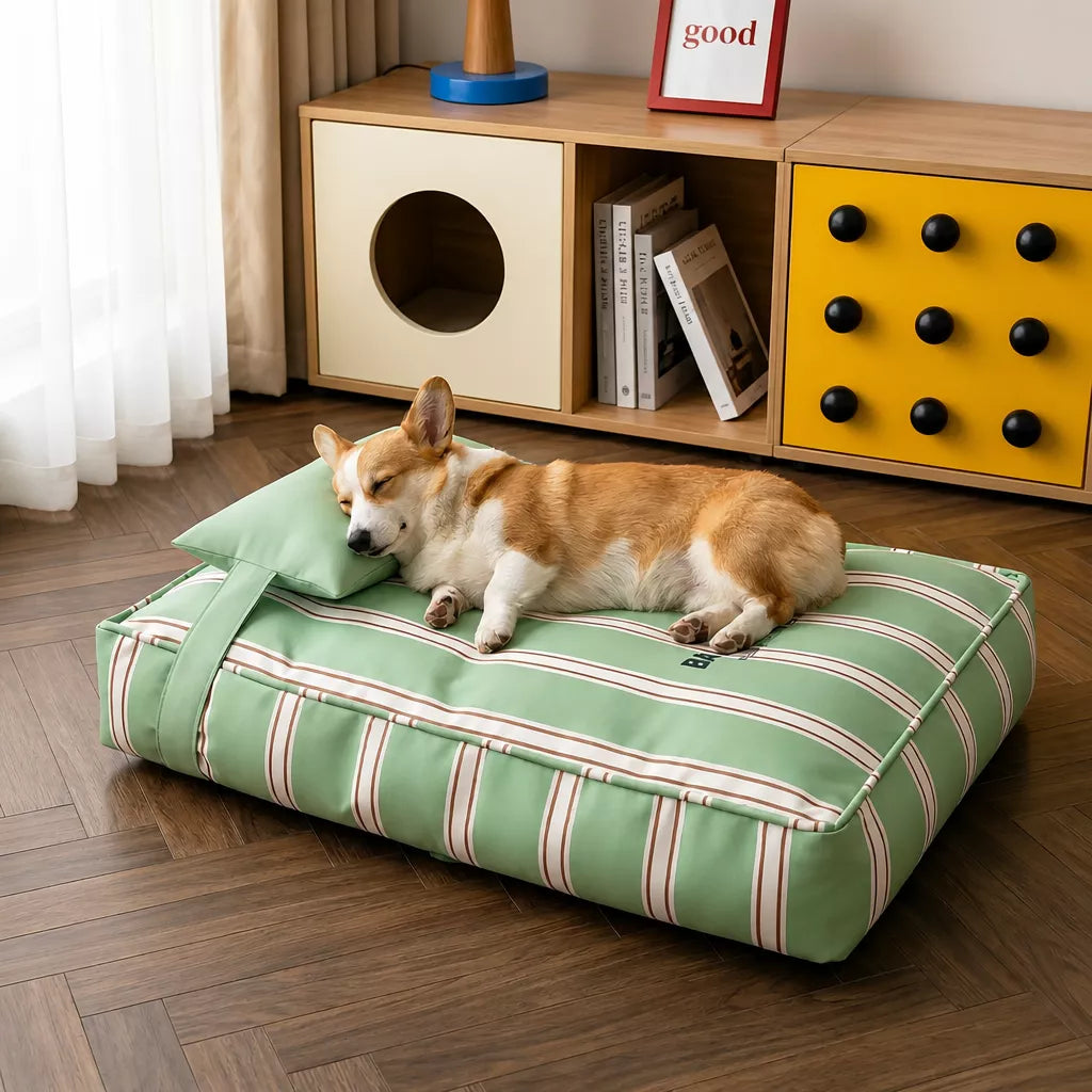 Removable Washable Striped Pet Bed for Small to Medium Dogs & Cats