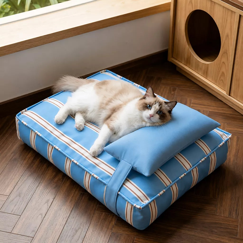 Removable Washable Striped Pet Bed for Small to Medium Dogs & Cats