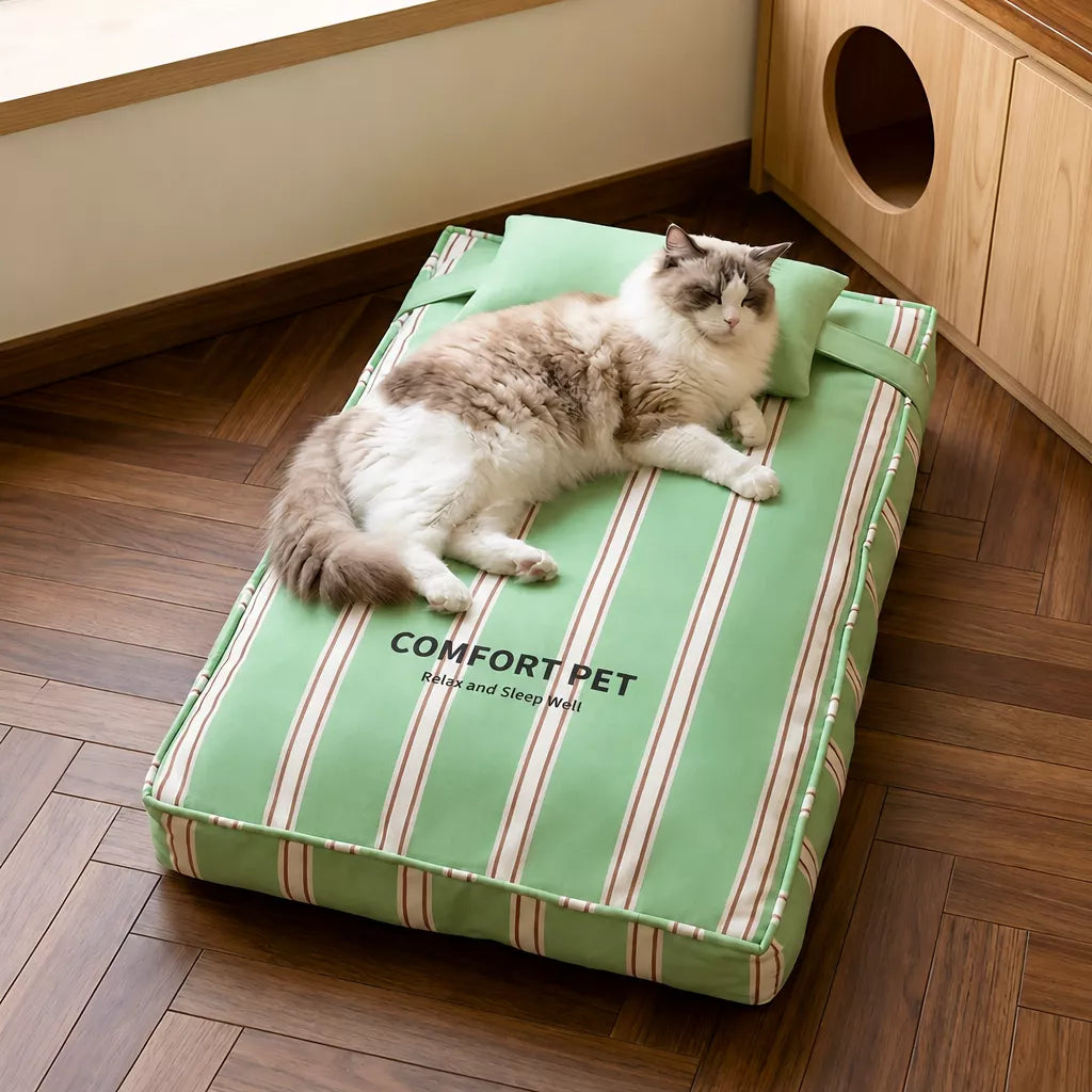Removable Washable Striped Pet Bed for Small to Medium Dogs & Cats