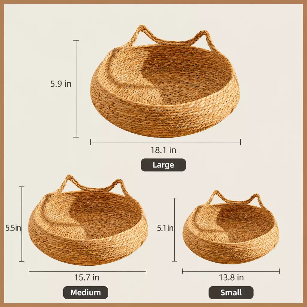 Woven Cat-Ear Pet Bed for Cats and Small Dogs