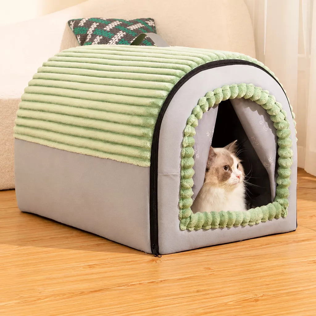 Enclosed House-Style Pet Bed for Cats and Dogs