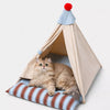 Semi-Enclosed Cotton-Linen Pet Tent Bed for Cats and Small Dogs