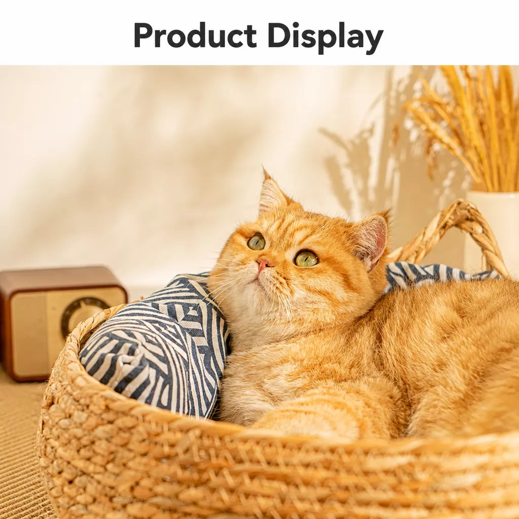 Woven Cat-Ear Pet Bed for Cats and Small Dogs