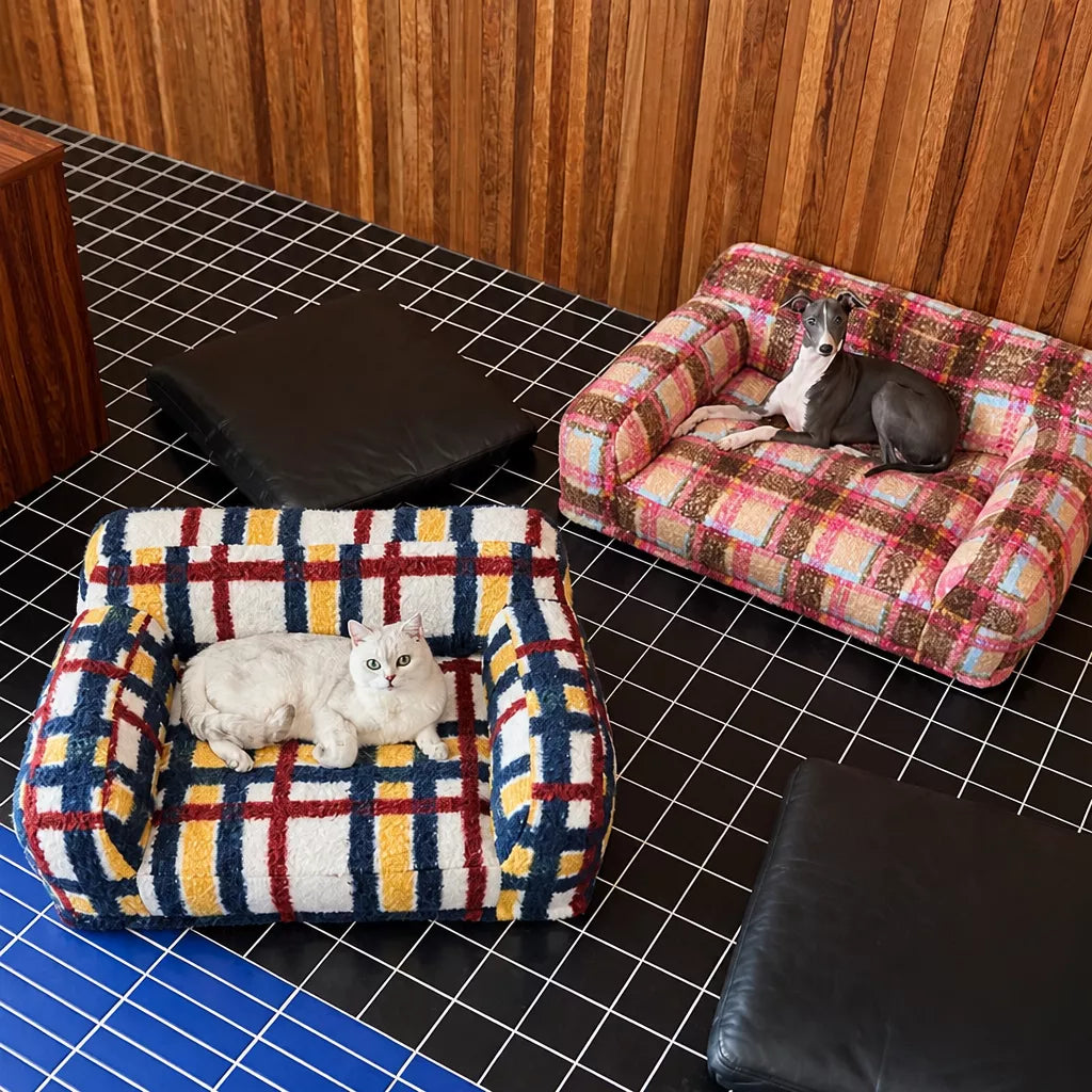 Vintage Plush Pet Sofa Bed for Dogs & Cats