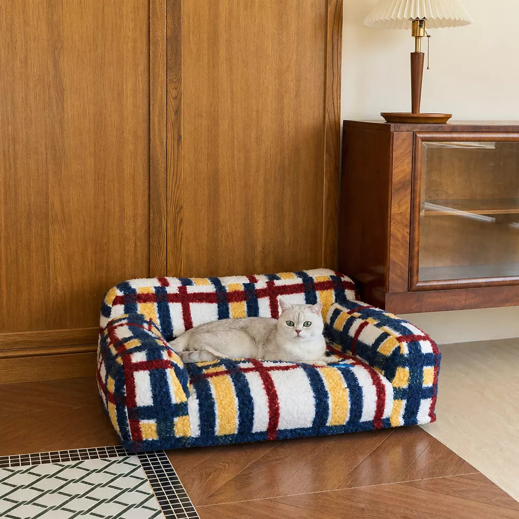 Vintage Plush Pet Sofa Bed for Dogs & Cats