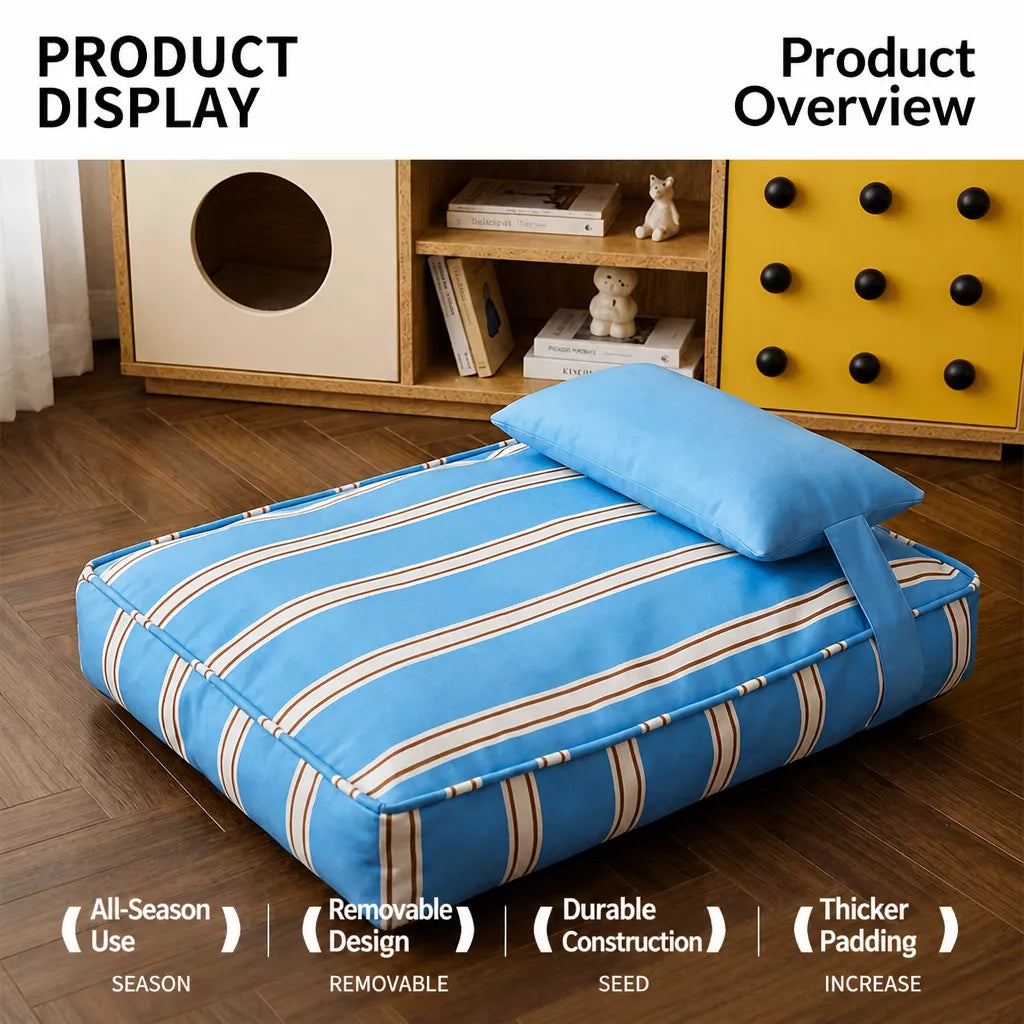 Removable Washable Striped Pet Bed for Small to Medium Dogs & Cats