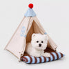Semi-Enclosed Cotton-Linen Pet Tent Bed for Cats and Small Dogs