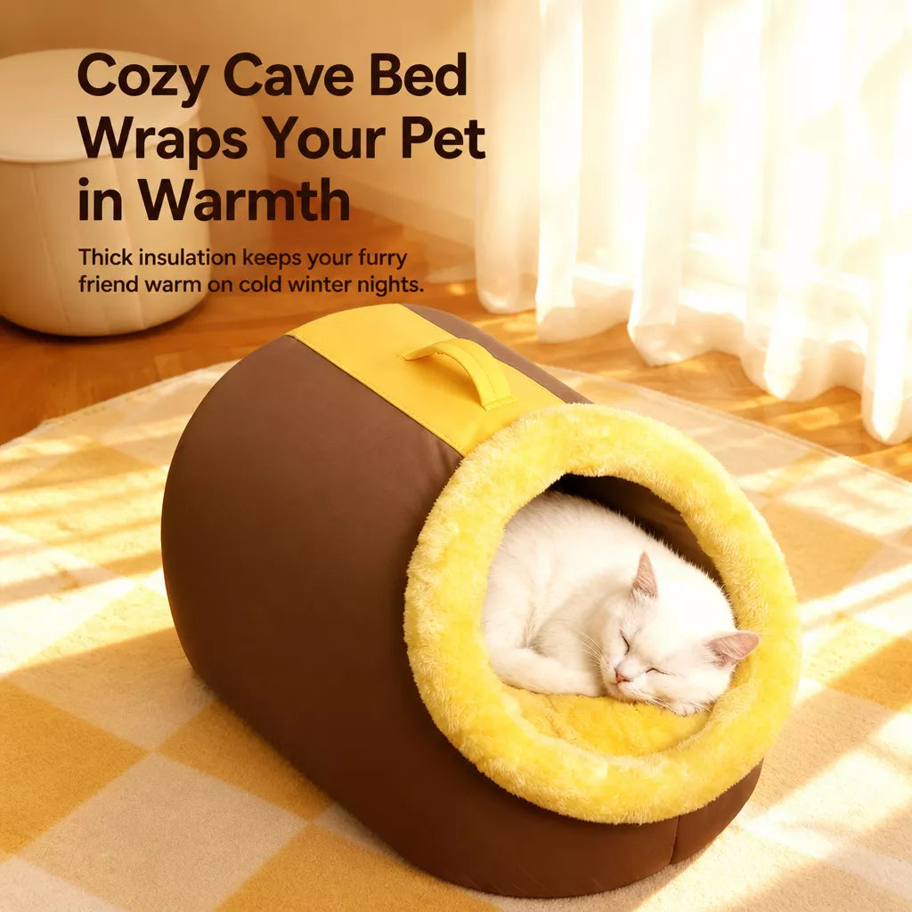 Enclosed Plush Cave Pet Bed for Cats and Small Dogs