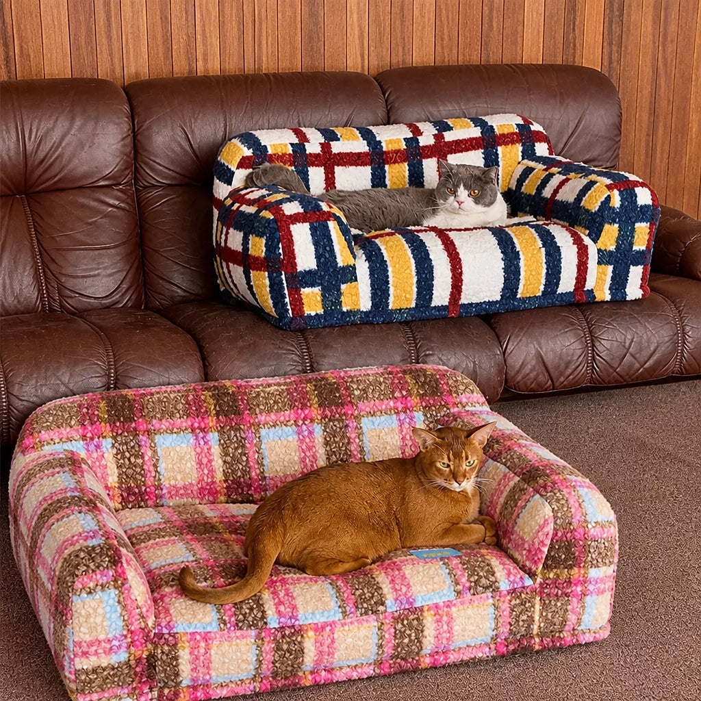 Vintage Plush Pet Sofa Bed for Dogs & Cats