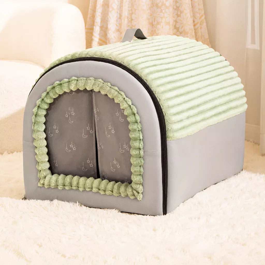 Enclosed House-Style Pet Bed for Cats and Dogs