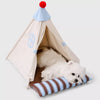 Semi-Enclosed Cotton-Linen Pet Tent Bed for Cats and Small Dogs
