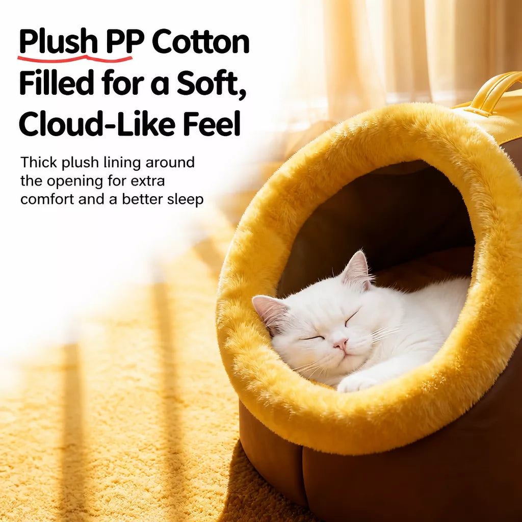 Enclosed Plush Cave Pet Bed for Cats and Small Dogs