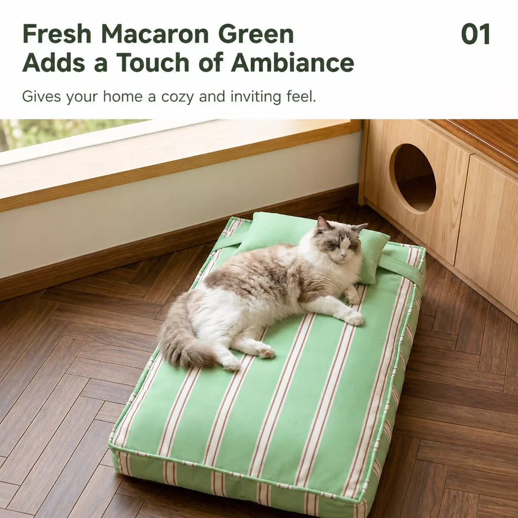 Removable Washable Striped Pet Bed for Small to Medium Dogs & Cats