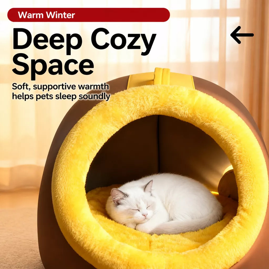 Enclosed Plush Cave Pet Bed for Cats and Small Dogs