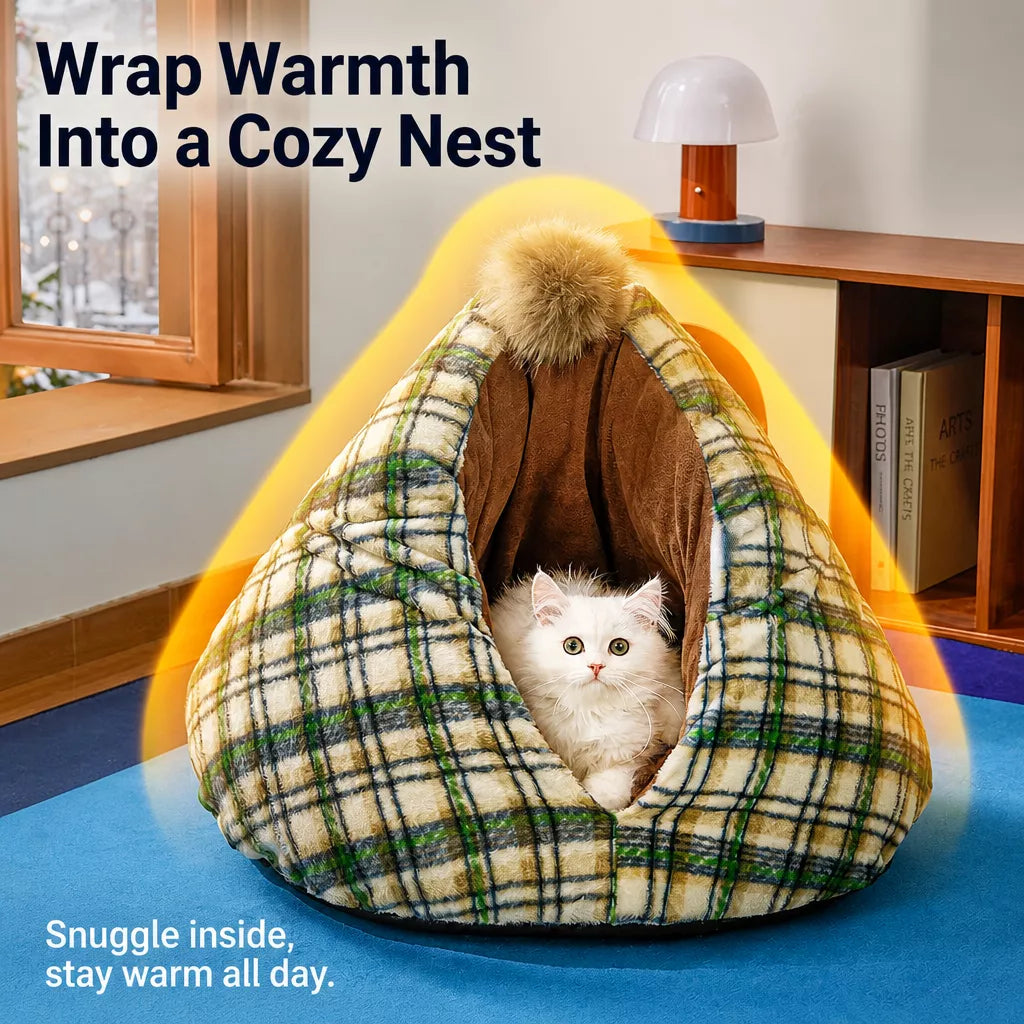 Semi-Enclosed Pet Tent Bed for Cats and Small Dogs