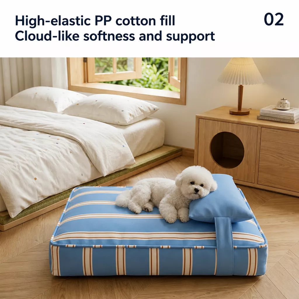 Removable Washable Striped Pet Bed for Small to Medium Dogs & Cats