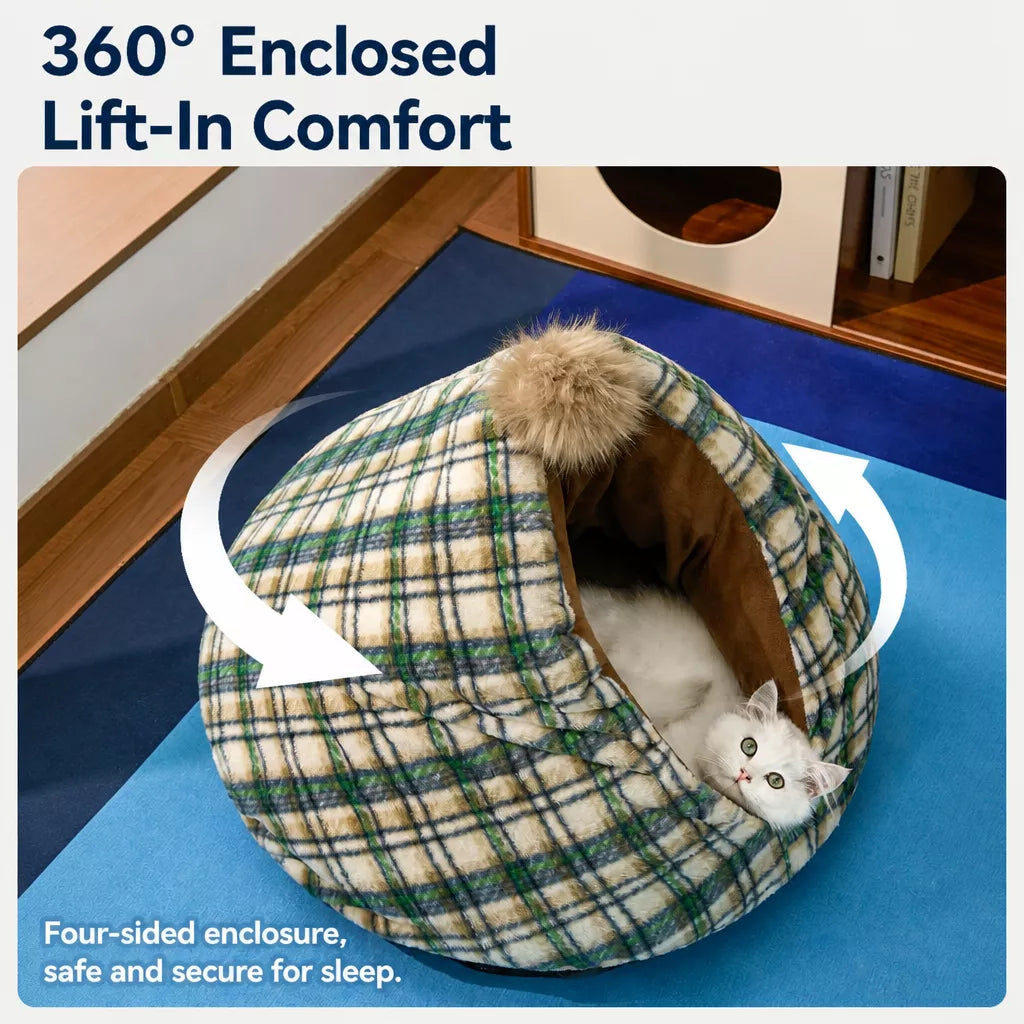 Semi-Enclosed Pet Tent Bed for Cats and Small Dogs