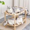 Two-Tier Solid Wood Cat Bed with Sisal Scratcher and Woven Mat