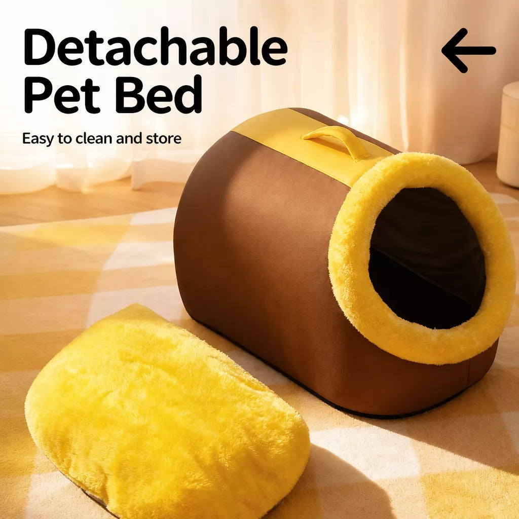 Enclosed Plush Cave Pet Bed for Cats and Small Dogs