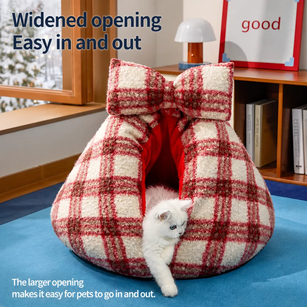 Semi-Enclosed Pet Tent Bed for Cats and Small Dogs