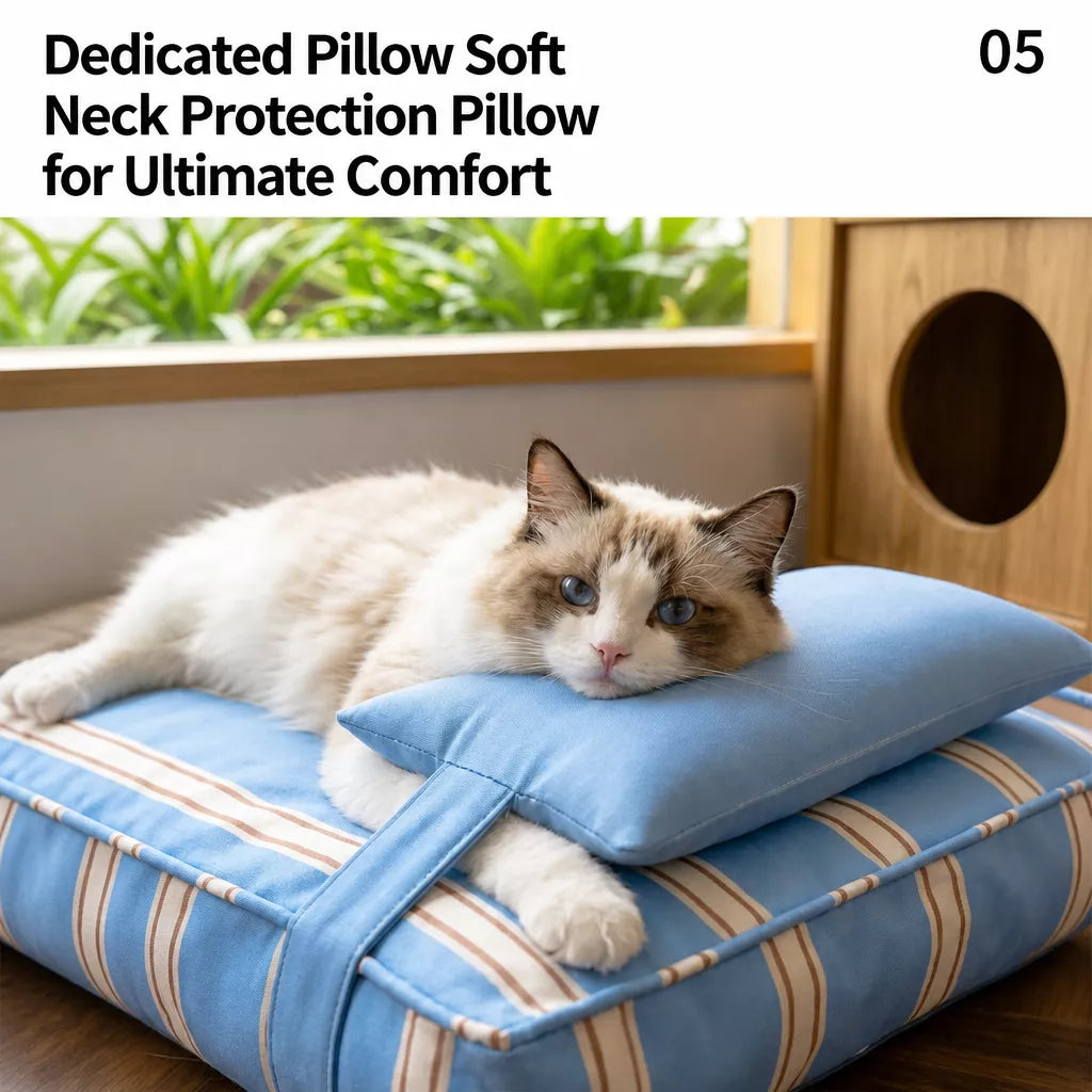 Removable Washable Striped Pet Bed for Small to Medium Dogs & Cats
