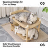 Two-Tier Solid Wood Cat Bed with Sisal Scratcher and Woven Mat