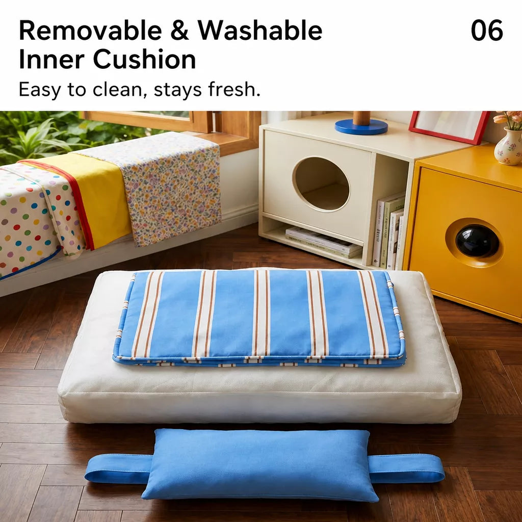 Removable Washable Striped Pet Bed for Small to Medium Dogs & Cats