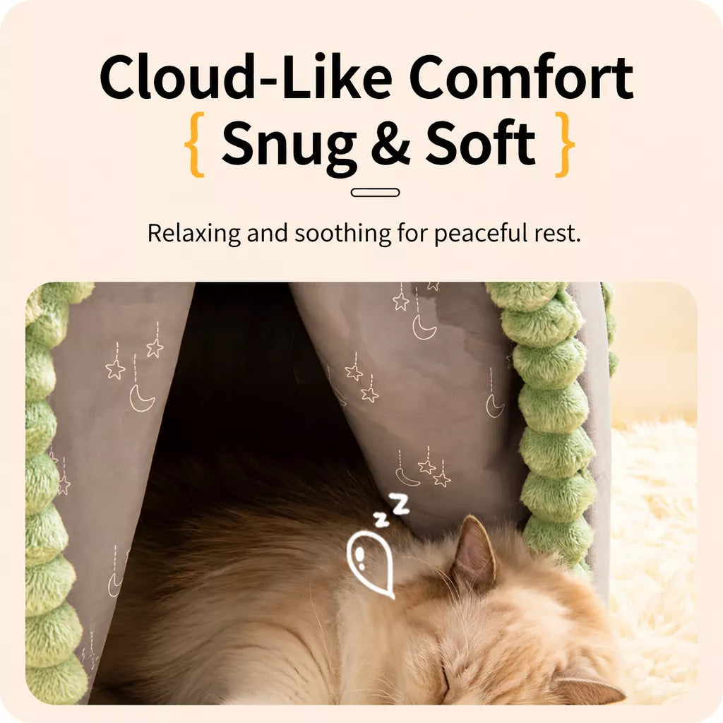 Enclosed House-Style Pet Bed for Cats and Dogs