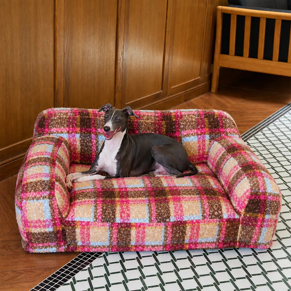 Vintage Plush Pet Sofa Bed for Dogs & Cats