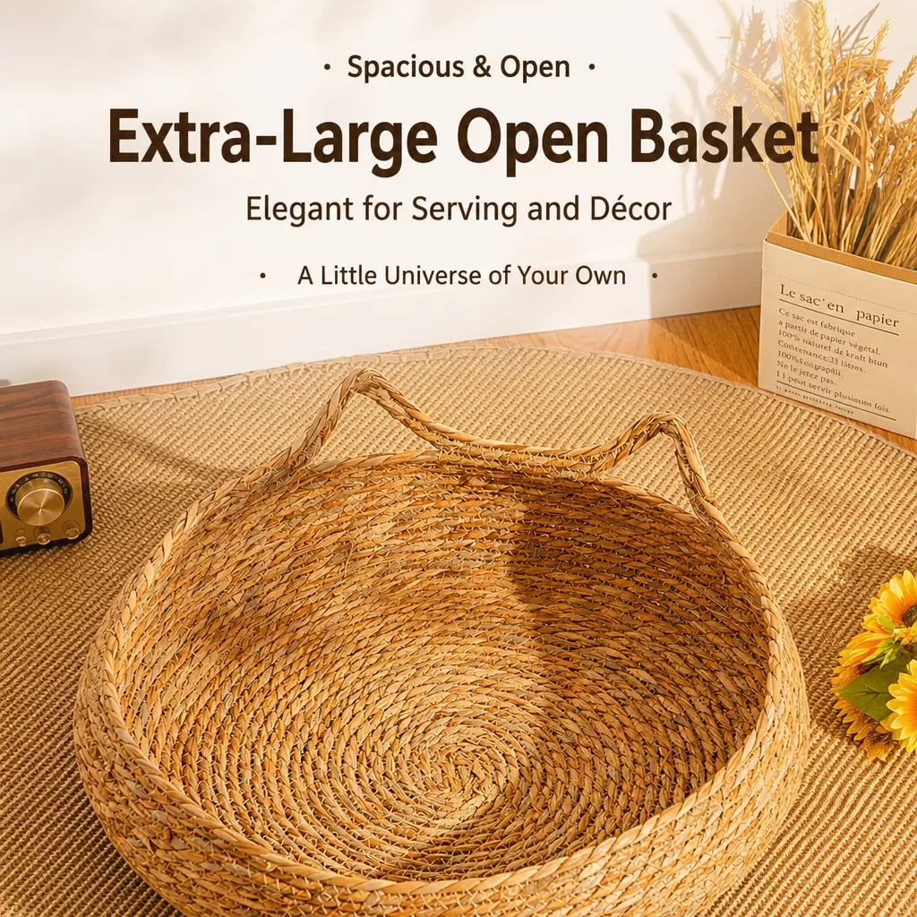 Woven Cat-Ear Pet Bed for Cats and Small Dogs