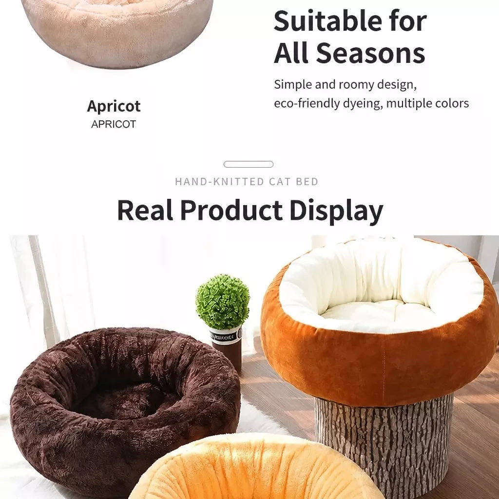 All-Season Plush Pet Bed for Cats and Small Dogs