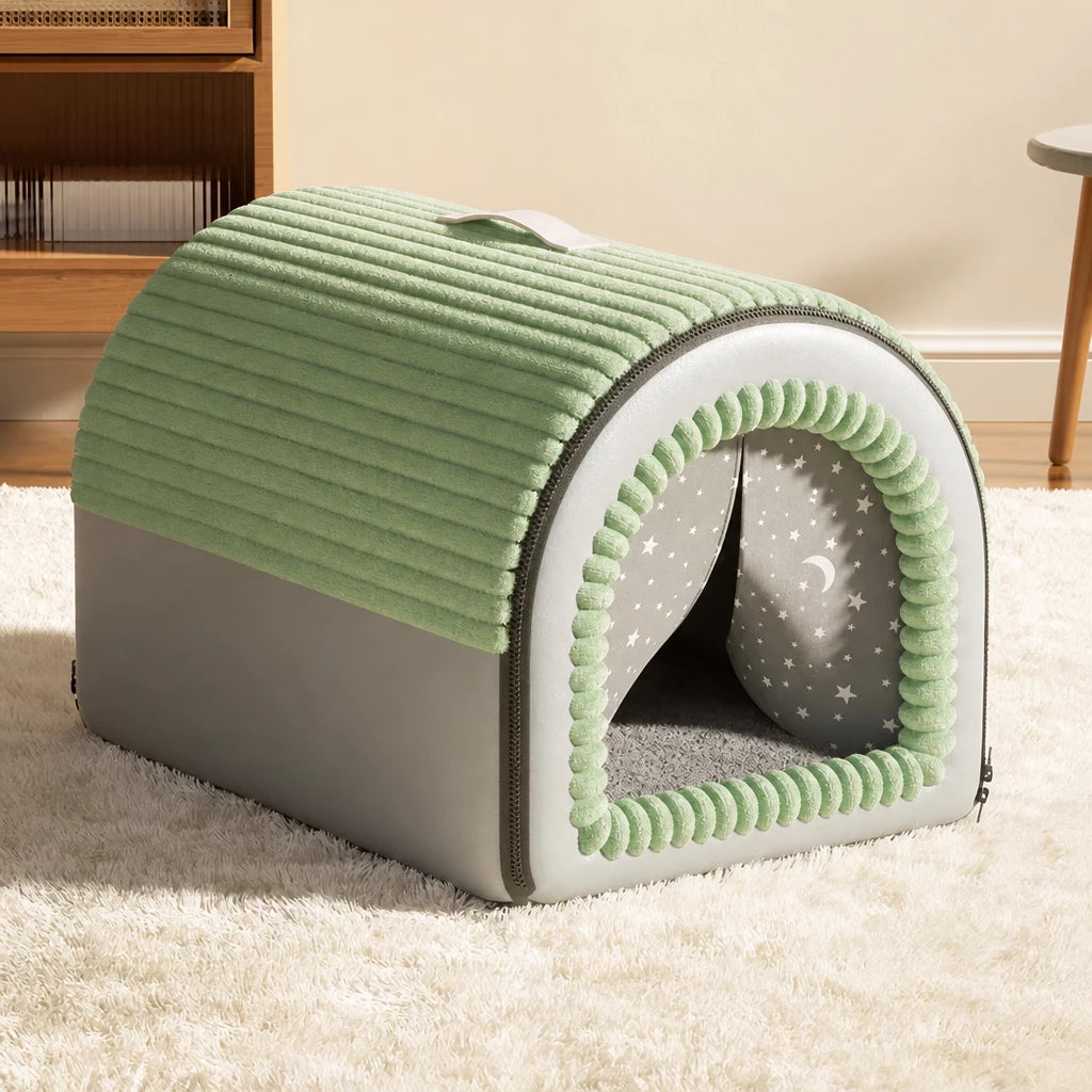 Enclosed House-Style Pet Bed for Cats and Dogs