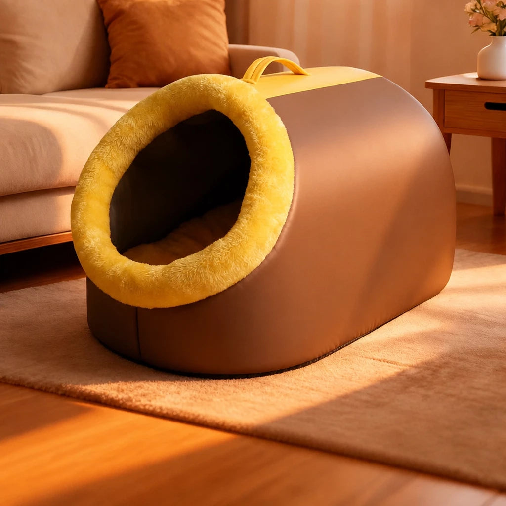 Enclosed Plush Cave Pet Bed for Cats and Small Dogs