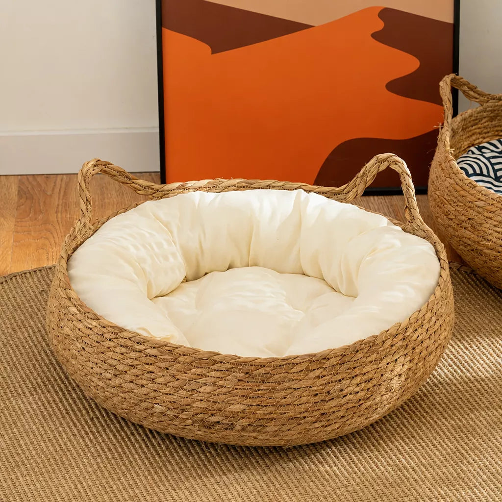 Woven Cat-Ear Pet Bed for Cats and Small Dogs