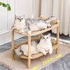 Two-Tier Solid Wood Cat Bed with Sisal Scratcher and Woven Mat