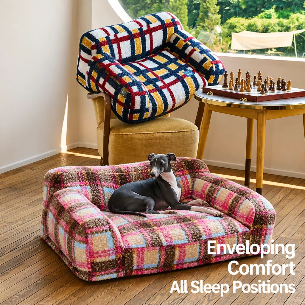 Vintage Plush Pet Sofa Bed for Dogs & Cats