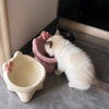 Ceramic Cat Bowl with Four-Leg Stand and Bow Tie