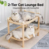 Two-Tier Solid Wood Cat Bed with Sisal Scratcher and Woven Mat