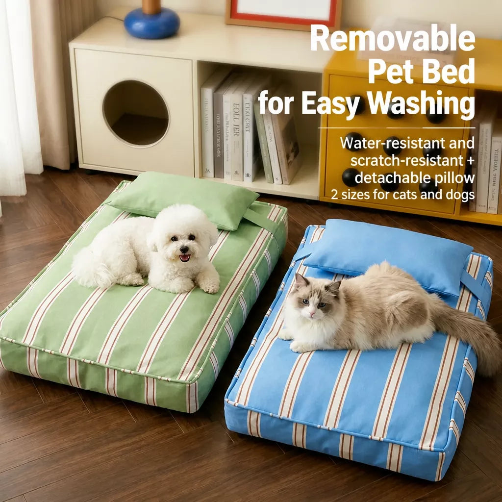 Removable Washable Striped Pet Bed for Small to Medium Dogs & Cats