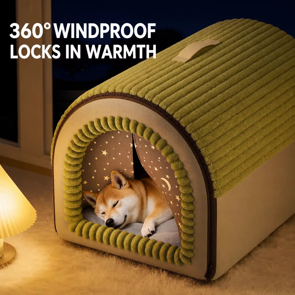 Enclosed House-Style Pet Bed for Cats and Dogs