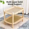 Two-Tier Solid Wood Cat Bed with Sisal Scratcher and Woven Mat