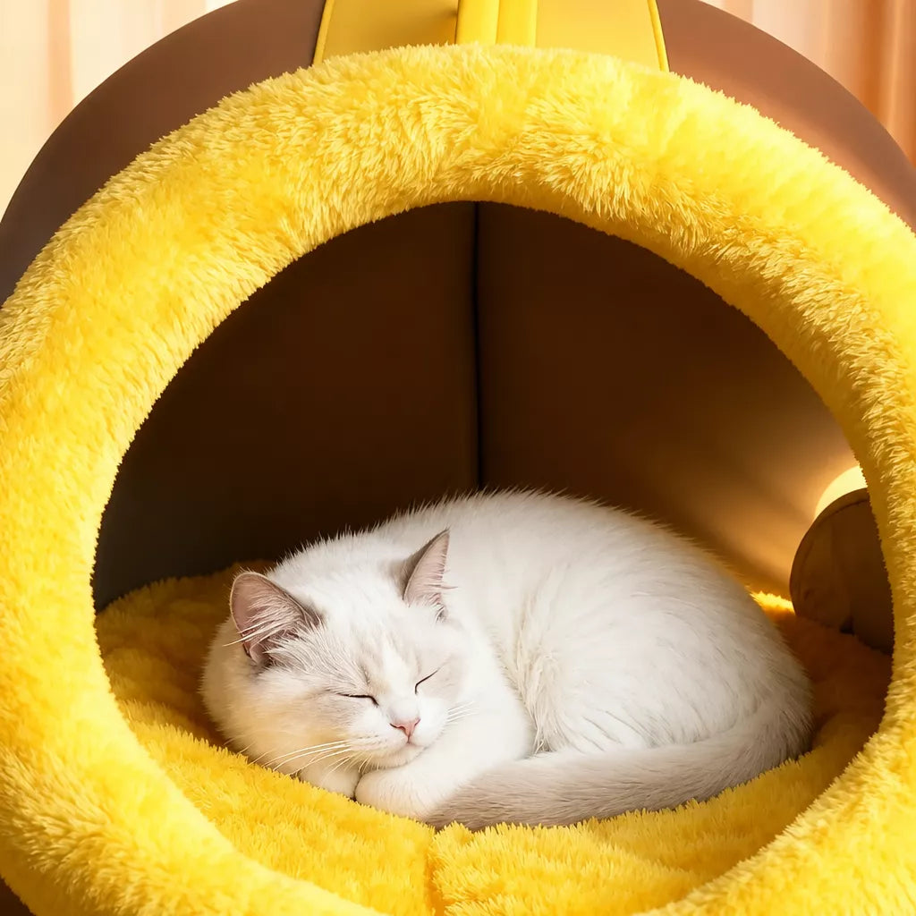 Enclosed Plush Cave Pet Bed for Cats and Small Dogs